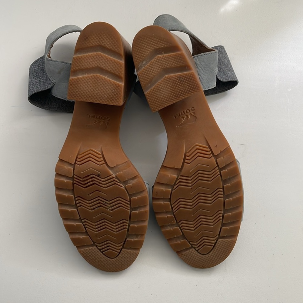 Sorel Nadia Chunky Elastic Heeled Leather Sandals Blue Leather Summer Shoes 8 - Picture 5 of 6